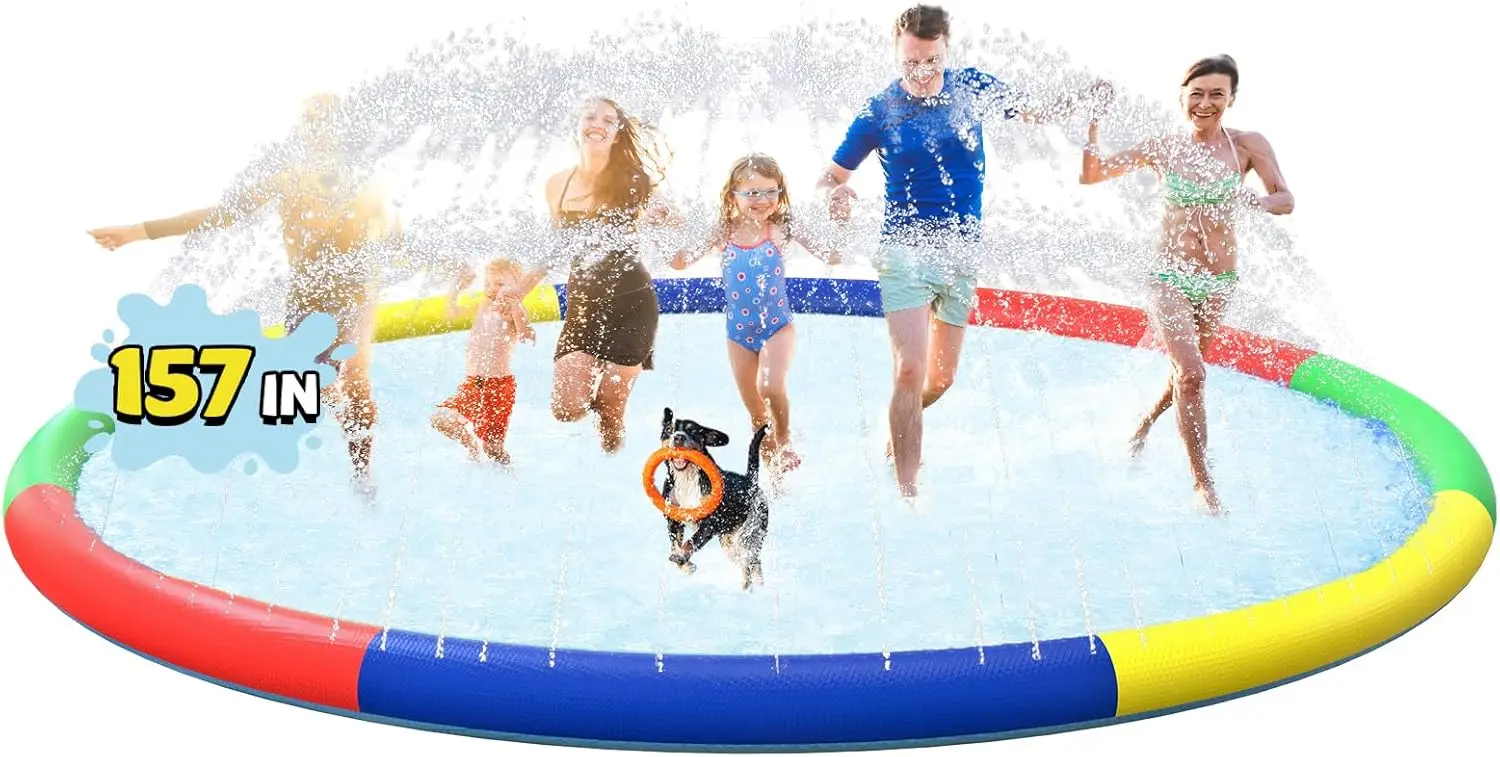 

13 FT Large Splash Pad for Kids Ages 4-8, Non-Slip Toddler Water Play Mat, Oversized Outdoor Sprinkler Toy for Family Summer Fun