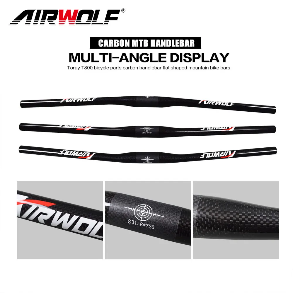 Airwolf Matte Full Carbon Fiber Handlebar 31.8mm 580 600 620 640 660 680 700 720 mm Carbon Mountain Bike Riser Flat Bar