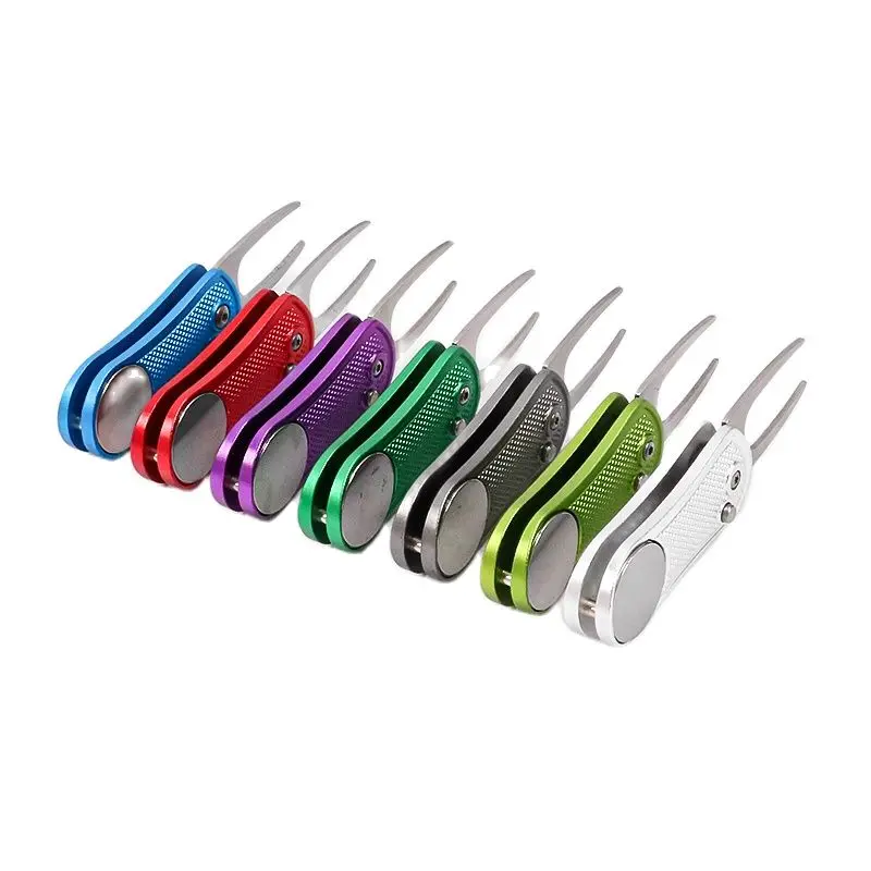 Stainless Steel Foldable Golf Divot Tool with Pop-up Button and Magnetic Ball Marker Multi-Colors Golf Ball Tool Pitch