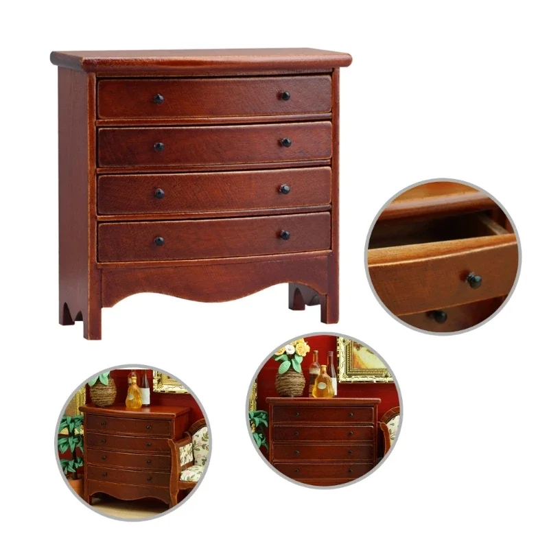 소형 나무 서랍 캐비닛 모델 입상 1/12 인형 집 액세서리 침실 장면 디스플레이 인형 집 가구 15UB