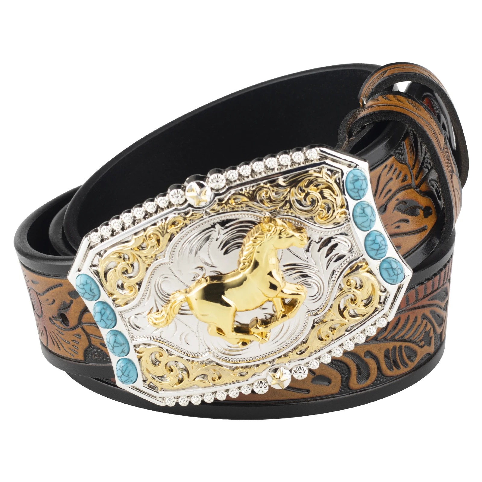 Golden Horse Embossed Horseback Decorative Belt