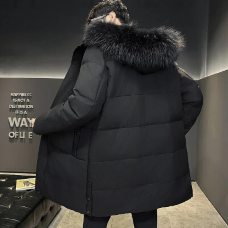 Big Fur Collar Down Jacket Men Mid-length Style Overcome Winter New Thick Men\'s Cargo Coat Trend Fashion Daily Casual Warm Coat