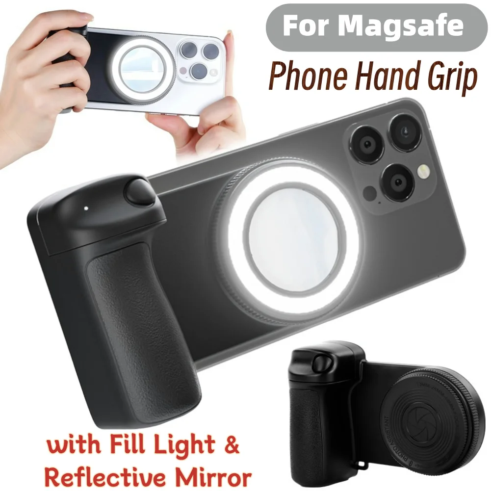 

For Magsafe Bluetooth-Compatible Shutter Phone Hand Grip 1/4inch Screw Camera Handle Grip Selfie Stablizer for iPhone 16 15 Vlog