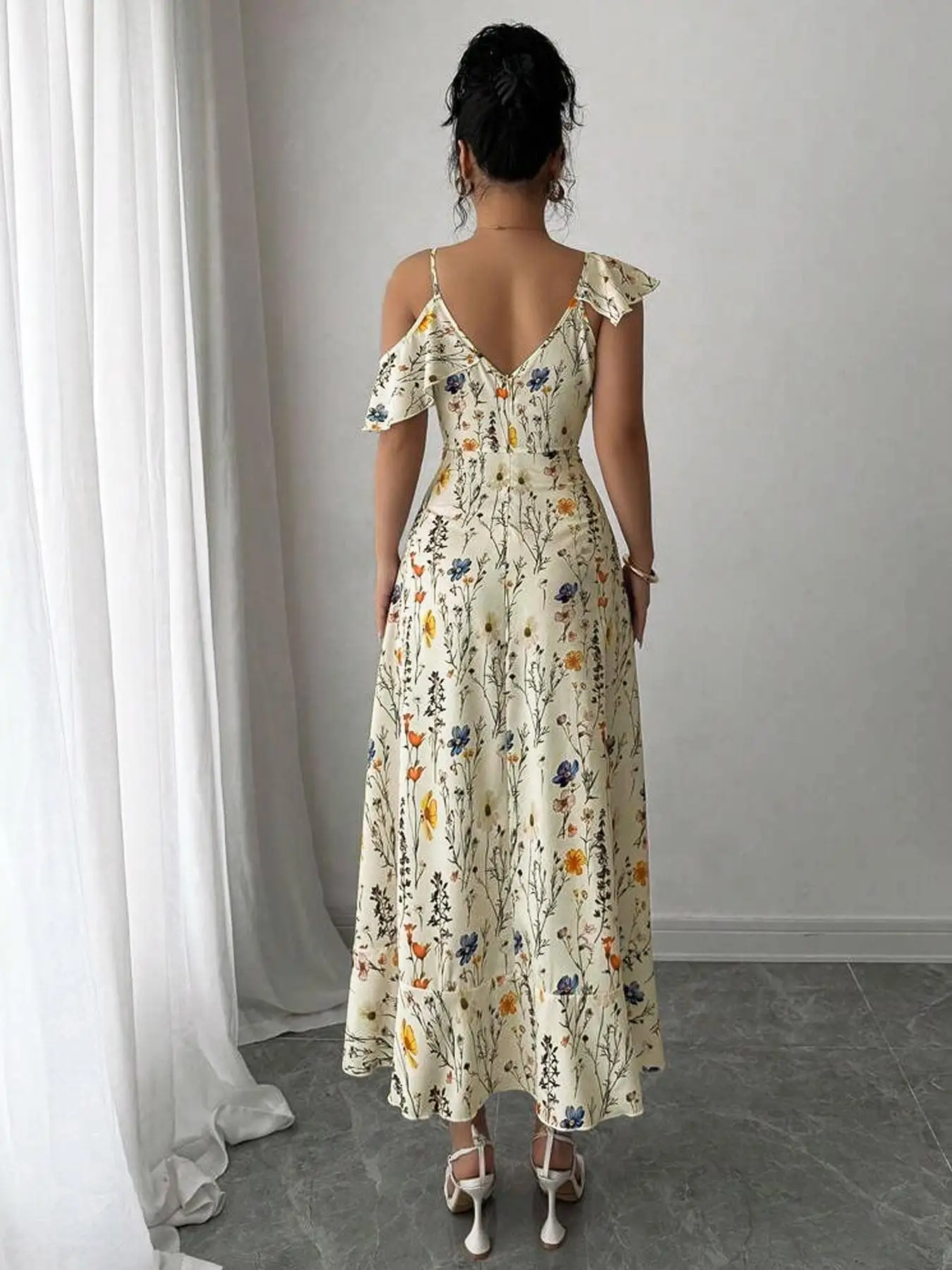 Women's Floral Print Dress, Irregular Design, Casual Fitted Style, Perfect for Vacation and Dates, Ladies Fashion Clothing view 2