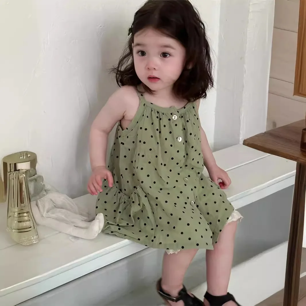 

Girls Suspender Dress Set Thin Korean Version Children's Clothing Summer Polka Dot Skirt Baby Summer Clothing Baby Girl Clothes