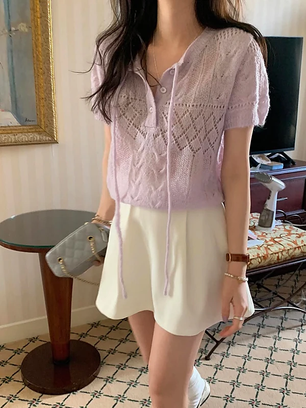 เสื้อถักไหมพรมสไตล์เกาหลีสำหรับผู้หญิง รุ่นใหม่ล่าสุดสำหรับฤดูร้อน ให้ความรู้สึกหวานละมุน สไตล์สปอร์ต ดูหรูหรา