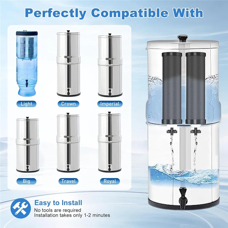 

A38Q-Water Filter Replacement For Berkey BB9-2 Purification Elements, Activated Carbon Filters For Berkey Gravity Water 2Pcs
