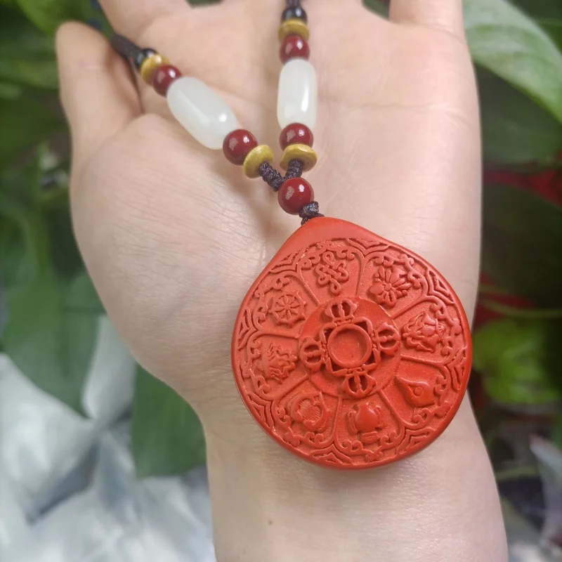 Genuine Cinnabar Purple Gold Sand Emperor Sandstone Eight-Diagram-Shaped Appetizer Pendant Necklace