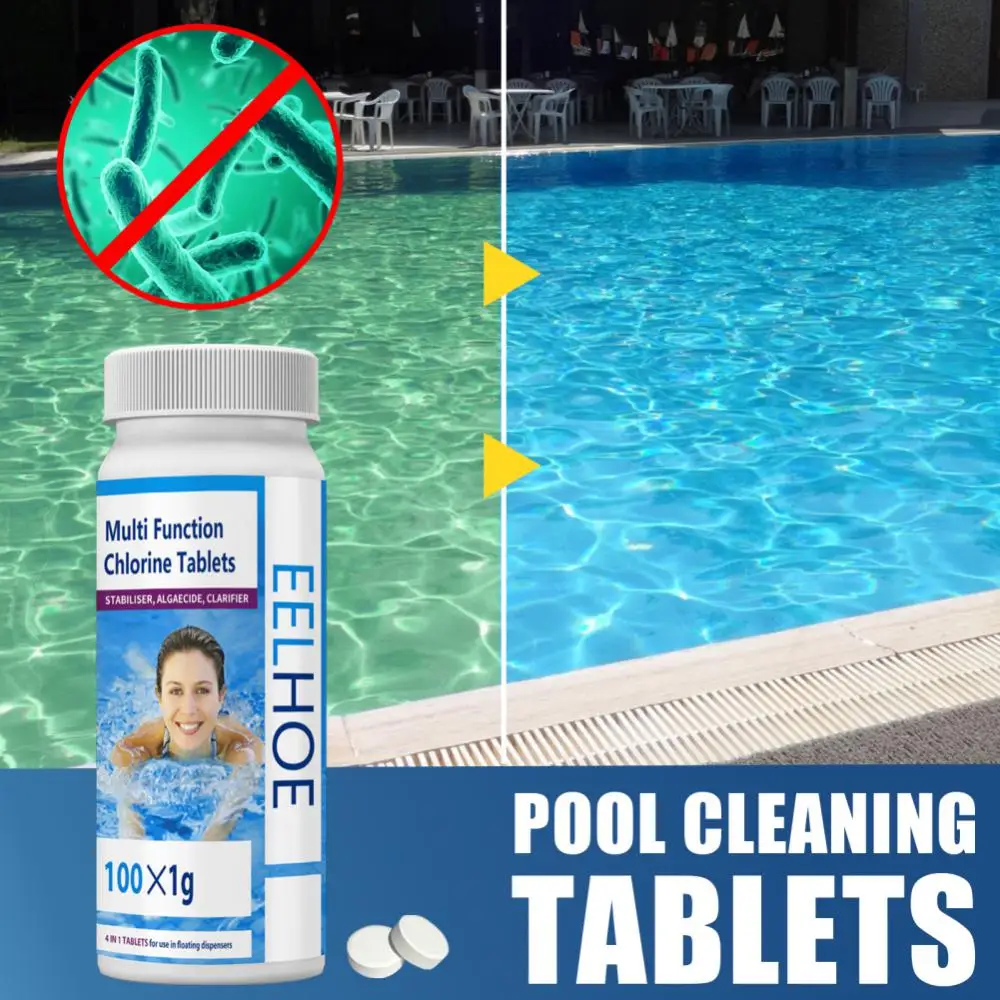 100PCS Pool Chlorine Tablets Long-Lasting Protection Swimming Pool Cleaning Tablets Pool Sanitizer Tablets Outdoor Pool Supplies