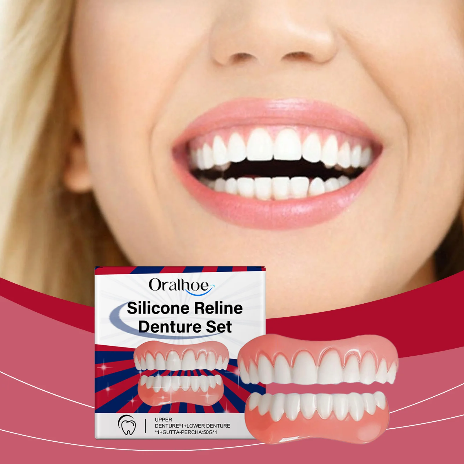 Denture Cosmetic Veneer Set,crafted with comfortable material,instantly enhances your smile appearance for better aesthetic look