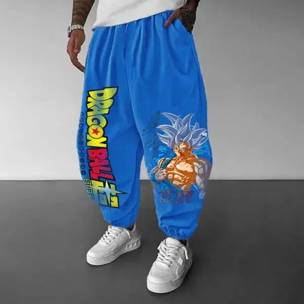 

Хлопковые брюки унисекс с узором Гоку, шаровары в стиле аниме, очень большой размер, широкие брюки для бега, свободный крой, повседневный модный стиль