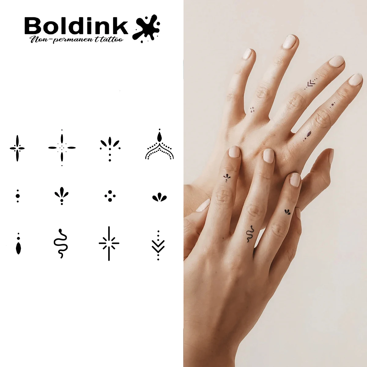 Boldink Finger Small Pattern Temporary Tattoo, Lasts Up to 15 Days New Technology Magic Waterproof Semi Permanent Sticker.