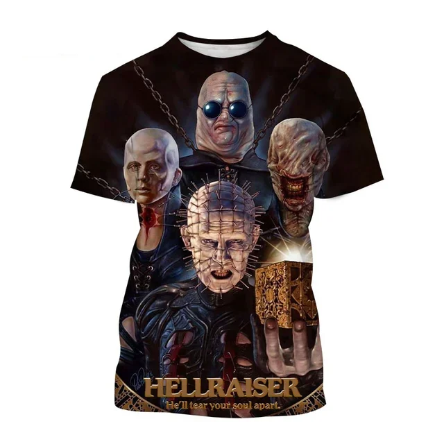 Movie Hellraiser 3d Print T-shirt Men Women Fashion T-shirts Punk Tops Tees Horror Movie Tshirt Summer Oversized Camiseta Hombre