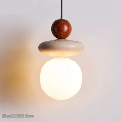 yellow Travertine Bedside hanging lamp Mahogany Nordic Japanese Log Wabi Sabi Style Homestay SingleHead Long Line Pendant Lights
