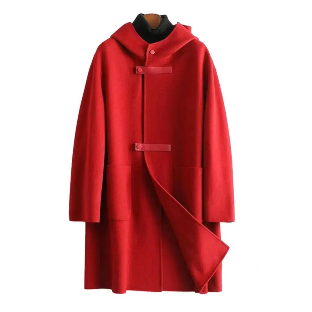 Women's Double Side Wool Coat Oversized Pockets Loose Fit Fashion Hooded Style Warm Wool Coat Soft Winter Women Woolen Jacket