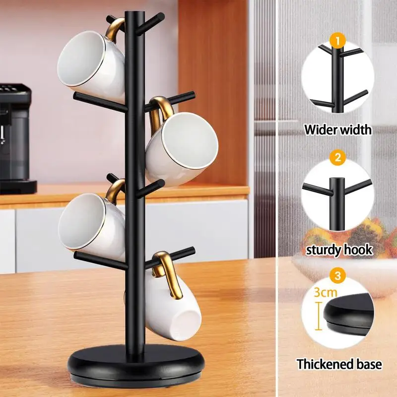 Mug Rack 360 Rotated Coffee Cup Tree With 8 Hooks Coffee Counter Bar Organizer Thicker Base Display Rack For Cafe Business Home