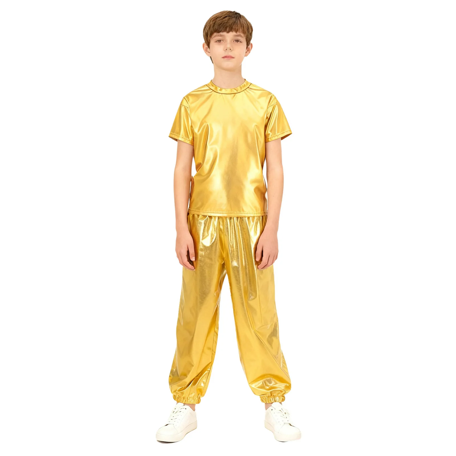 Teens Disco Outfit Girls Boys Jazz Dance Party Costumes Children Shiny Sequins Dancewear Sets Hippie Festival Metallic Prom Suit view 4