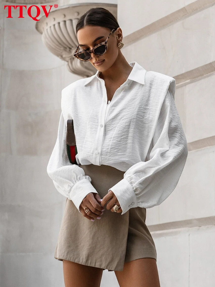 TTQV Fashion Loose White Women's Shirt 2026 Spring Lapel Long Sleeve Blouse Elegant Classic Solid Top Female Clothing Streetwear