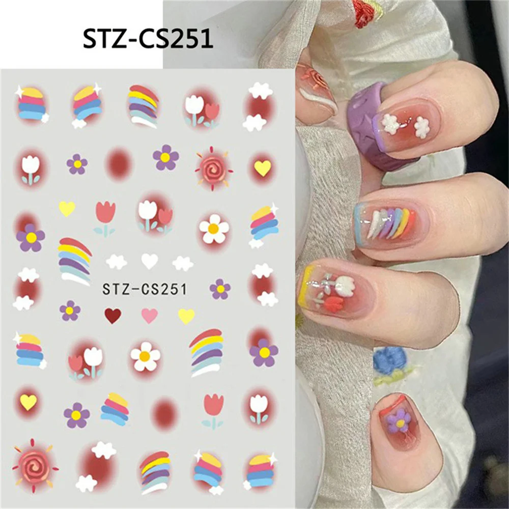 1~4PCS 3d Stickers Dopamine Unique Summer Flower Nail Stickers French Stickers Nail Art Popular Dopamine Nail Art Stickers