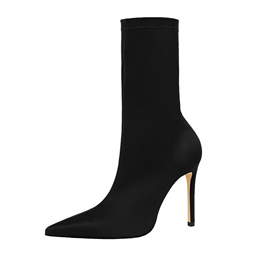 Simples feminino fino super salto alto sexy boate fino apontou leica elástico botas curtas bombas femininas senhoras sapatos туфли жletiе