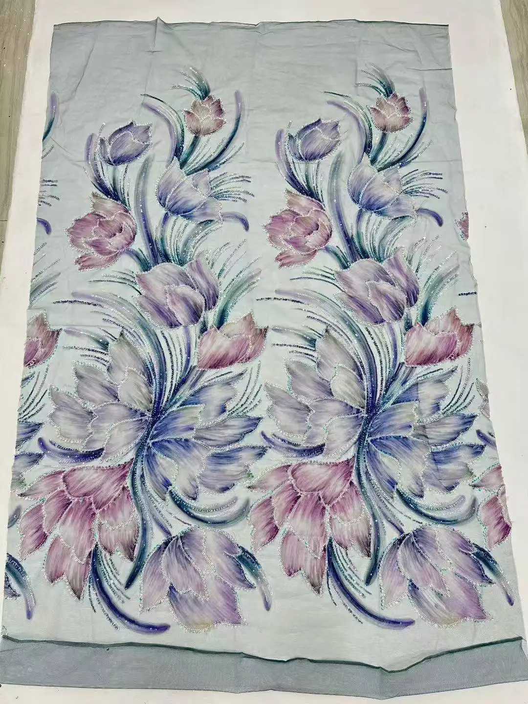 

Luxury Hand Beaded Lace Fabric Bridal Fabric High-end Wedding Fabrics French Nigerian Sequins Beads Embroidered on Tulle 5 Yards