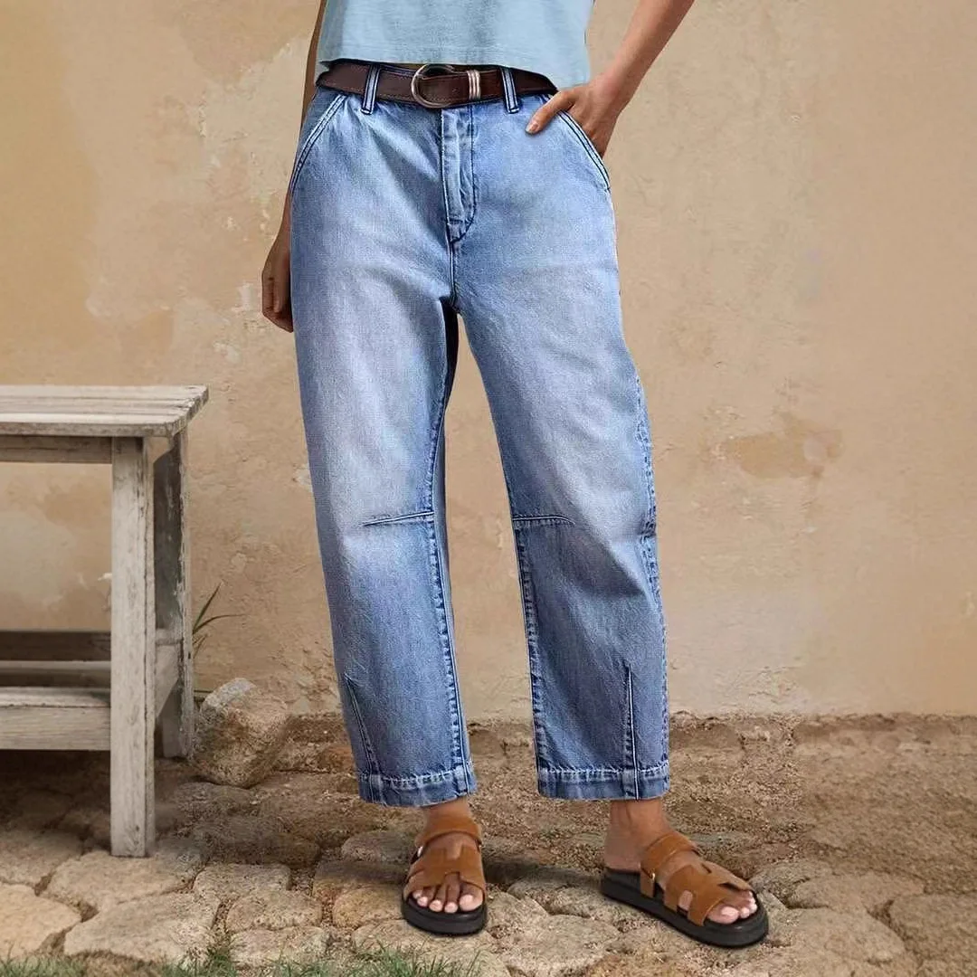 Women's Ankle Length Casual Trendy Straight Simple Basic Daily Denim Trousers European American Style Jeans Pants Bottom Clothes