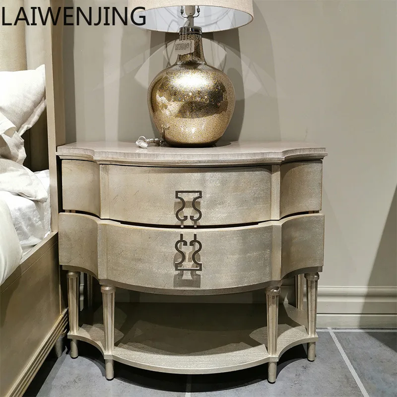 

MJY American bedside marble desktop bedside table light luxury oak solid wood chest
