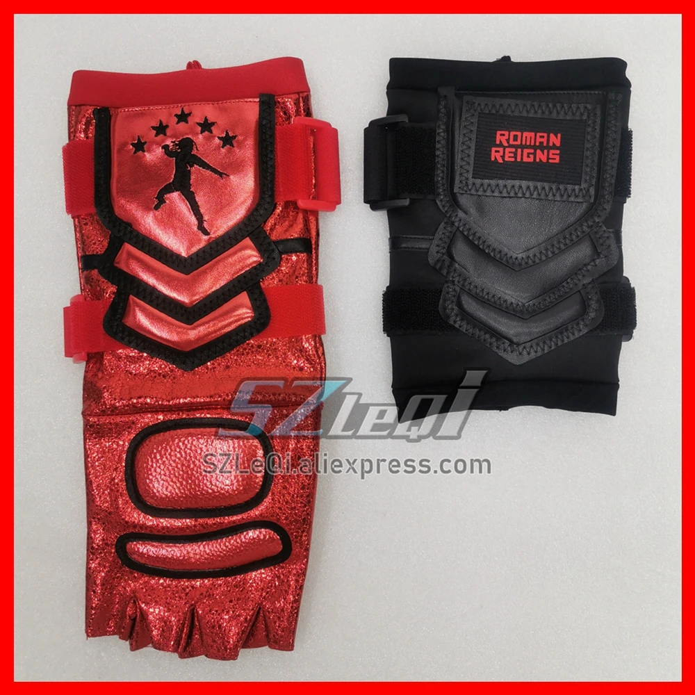 Premium Red Gold Motorcycle Gloves Set For Roman Reigns With Sponge Gloves Weight Lifting Wrestling Outdoor Sports Gauntlet Sets