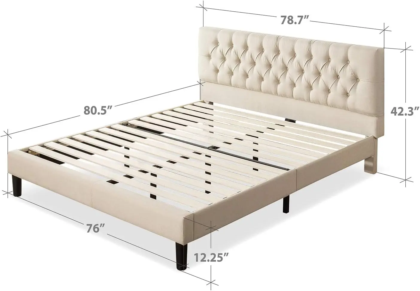 ZINUS Misty Upholstered Platform Bed Frame, Mattress Foundation, Wood Slat Support, No Box Spring Needed,