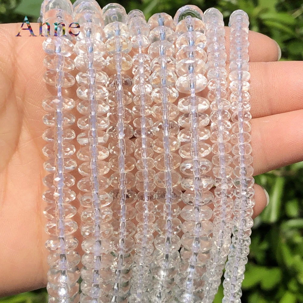 Natural Faceted Rondelle White Quartzs Crystal Beads Flat Round Loose Spacer Beads For Jewelry DIY Bracelet Accessories