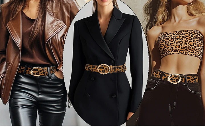 Maikun New Leopard Women's Belt Gold Irregular Alloy Pin Buckle Belt Fashion Versatile PU Belt 3.7cm Width