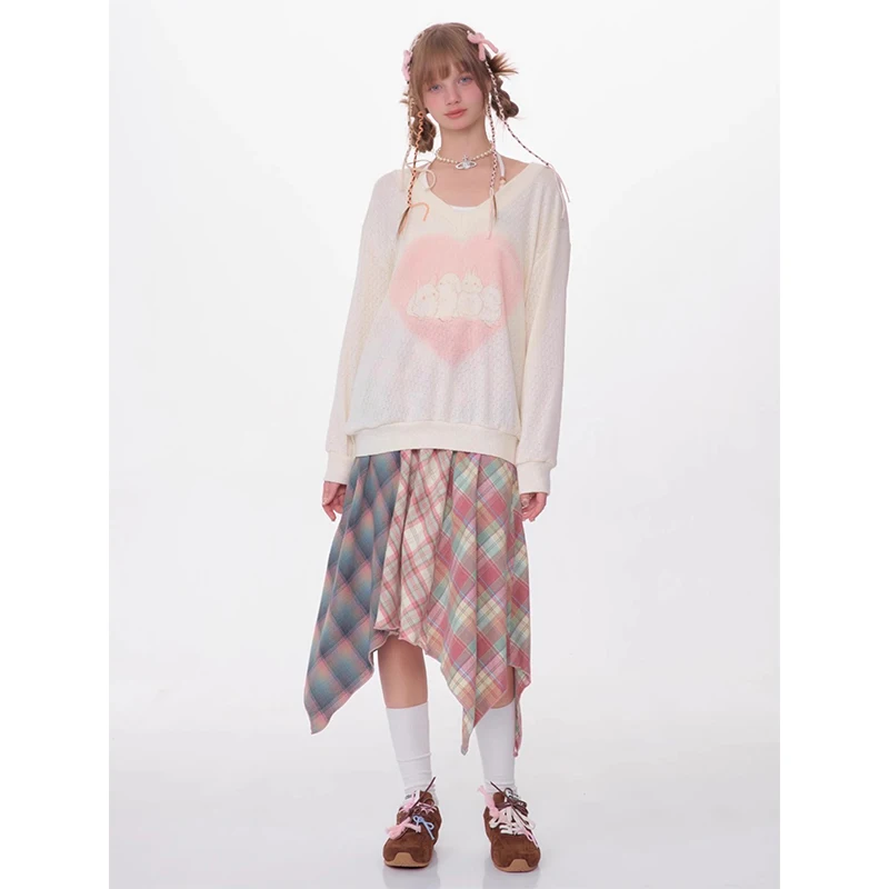 Y2K Plaid Midi Spódnica Kobiety Harajuku Vintage z paskiem Asymetryczne spódnice Letnie koreańskie wysokiej talii Slim A Line Faldas New