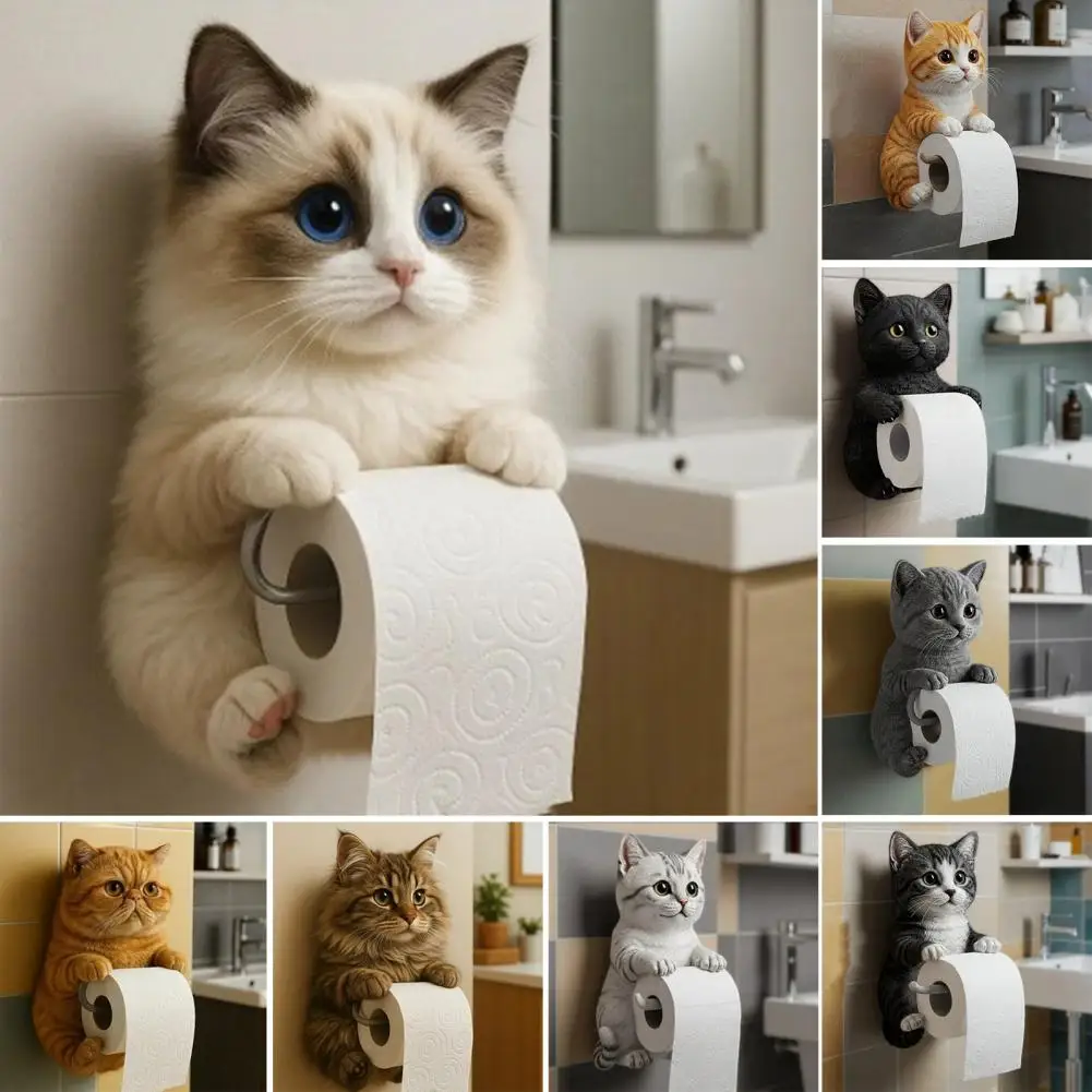 

Wall Mounted Toilet Paper Holder Simple Installation Tissue Rack 3D Printed Cat Paper Towel Holder Bathroom Decoration