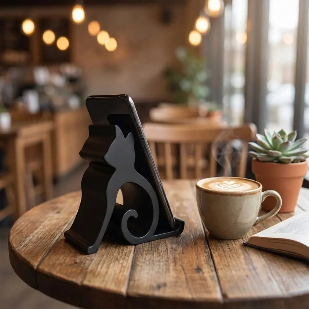3D Printed Cute Kitten Phone Stand Lovely Anti-slip Desk Card Display Rack Plastic Cat Shaped Desktop Tablet Holder Office Use
