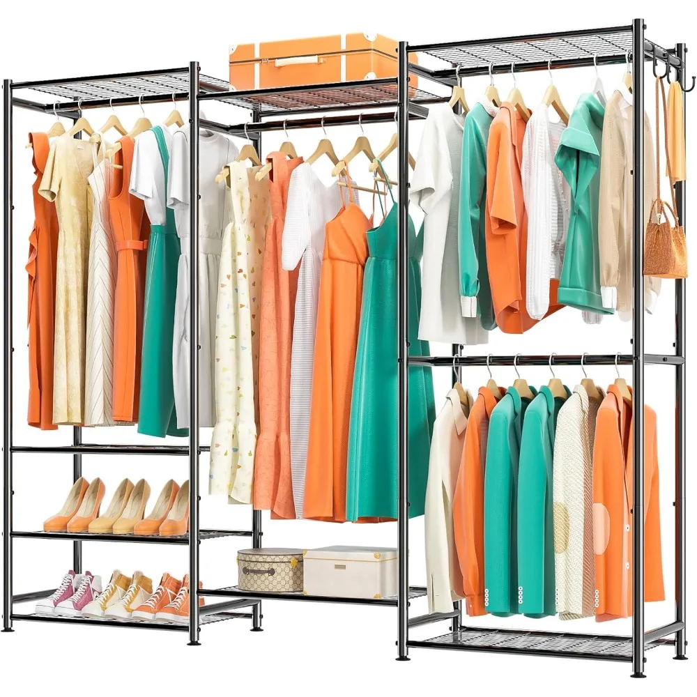 

Wardrobe Closet Heavy Duty Clothes Rack, Portable Closet Organizer System with 4 Hang Rods & 8 Shelves