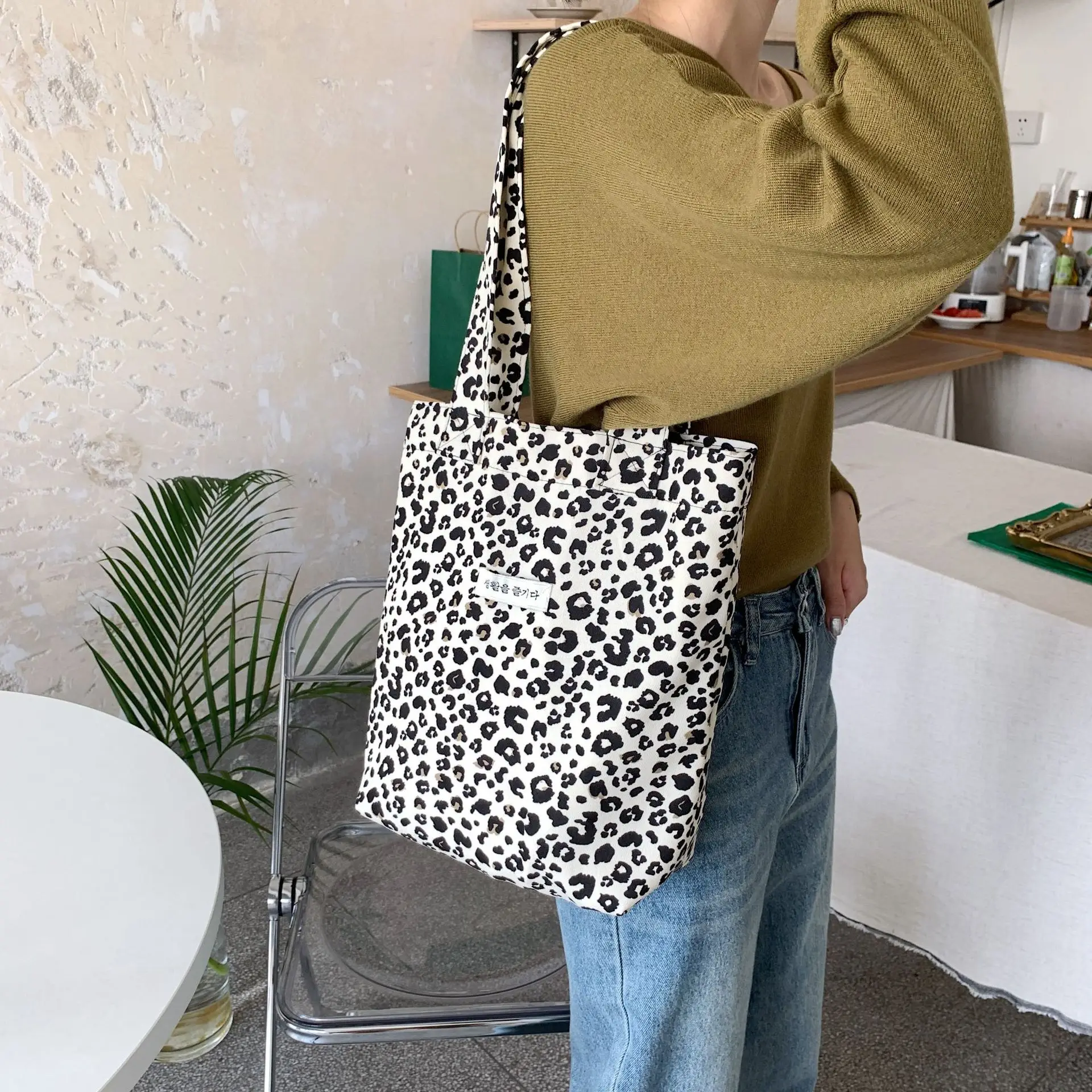 Retro Leopard Print Schulter Taschen Für Frauen Leinwand Tote Casual Reise Handtaschen Weibliche Große Kapazität Tuch Einkaufen Schule Tasche