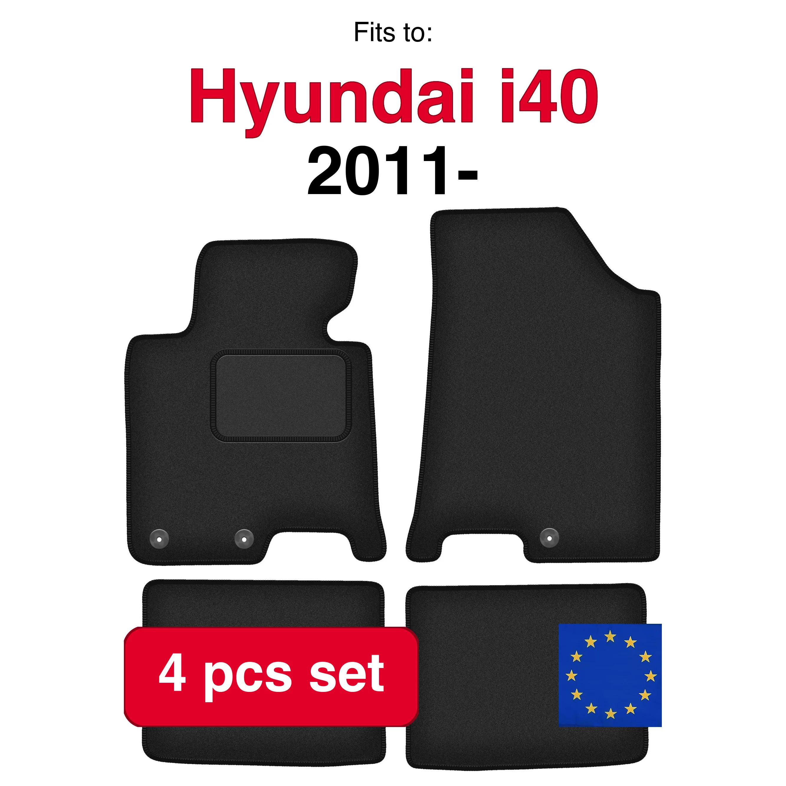 Image of Auto-Veloursteppiche für Hyundai i40 Estate Sedan (2011-) – Schwarz (4 Stück) Car Fit Auto-Fußmatten-Set