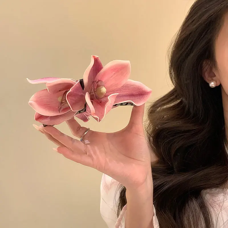 Orchideenblumen Haarspange für Frauen, böhmische Haarnadel, Brautspange, Strand, Hochzeit, Blumenfee, süße Haarspange, Haarschmuck
