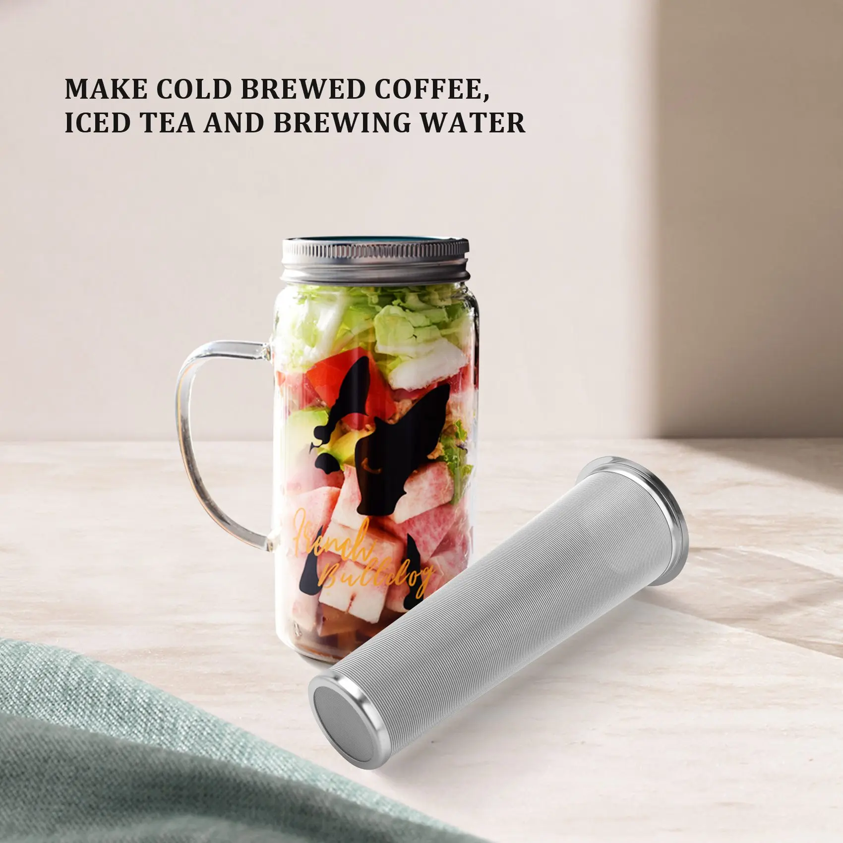[Value Pack]Cold Coffee Maker Coffee Filters for Wide Mouth Jar Stainless Steel Ultra Fine Mesh Tea with Fruit Infuser Iced Coff