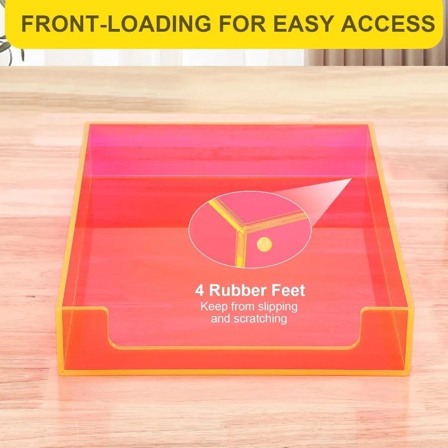 منظم صينية ورق أكريليك وردي نيون للمكتب مع تخزين مستندات A4 وحامل المجلات وصينية فرز الحروف المدمجة لـ #5