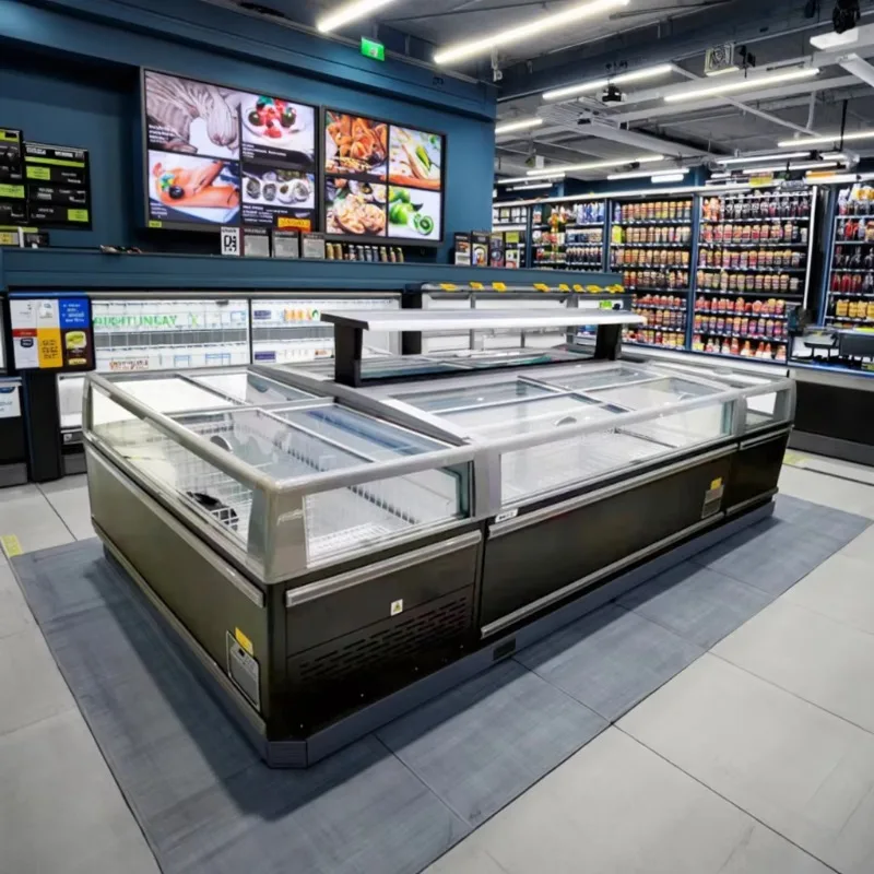 Commercial Chest Freezer Glass Top Island Display Cabinet Combination Island Freezer