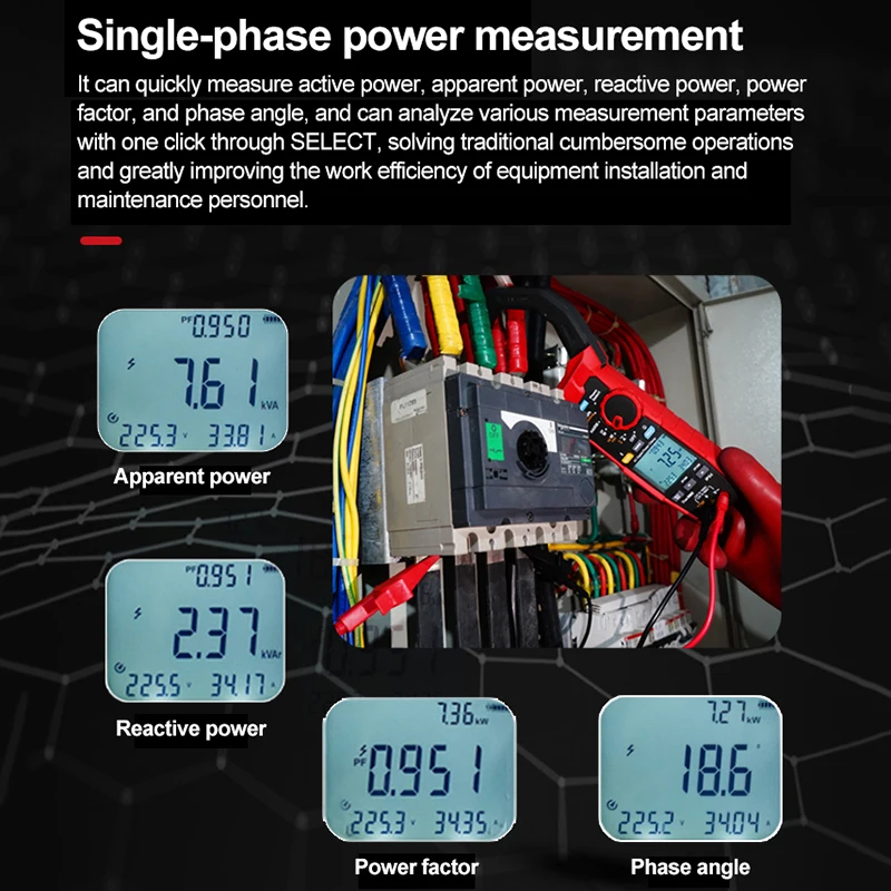 UNI-T AC Digital Power Clamp Meter UT219P 1000V 1000A True RMS Stromzange Tester 3 Phase Power Harmonic Test Bluetooth IP54