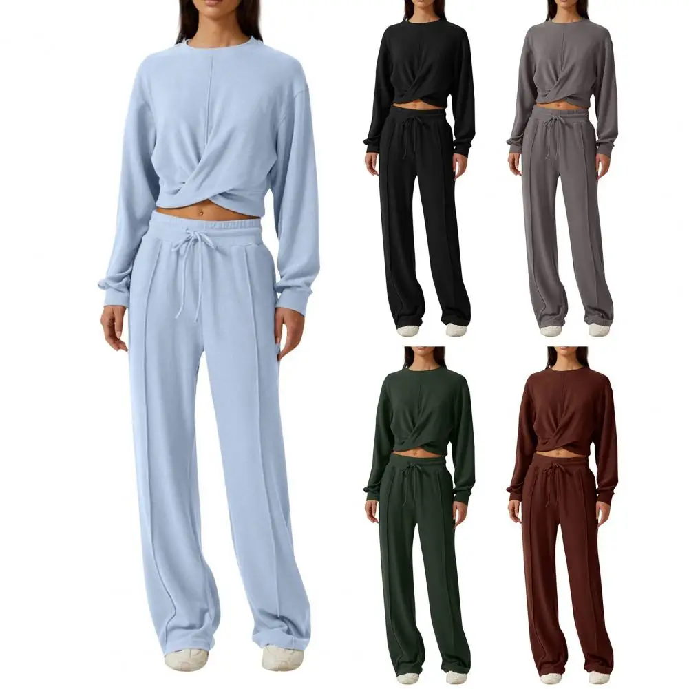 Cordon de serrage deux pièces ensemble dames vêtements ensemble coton loisirs vêtements femme vêtements jambe large pantalons de survêtement Sport survêtement