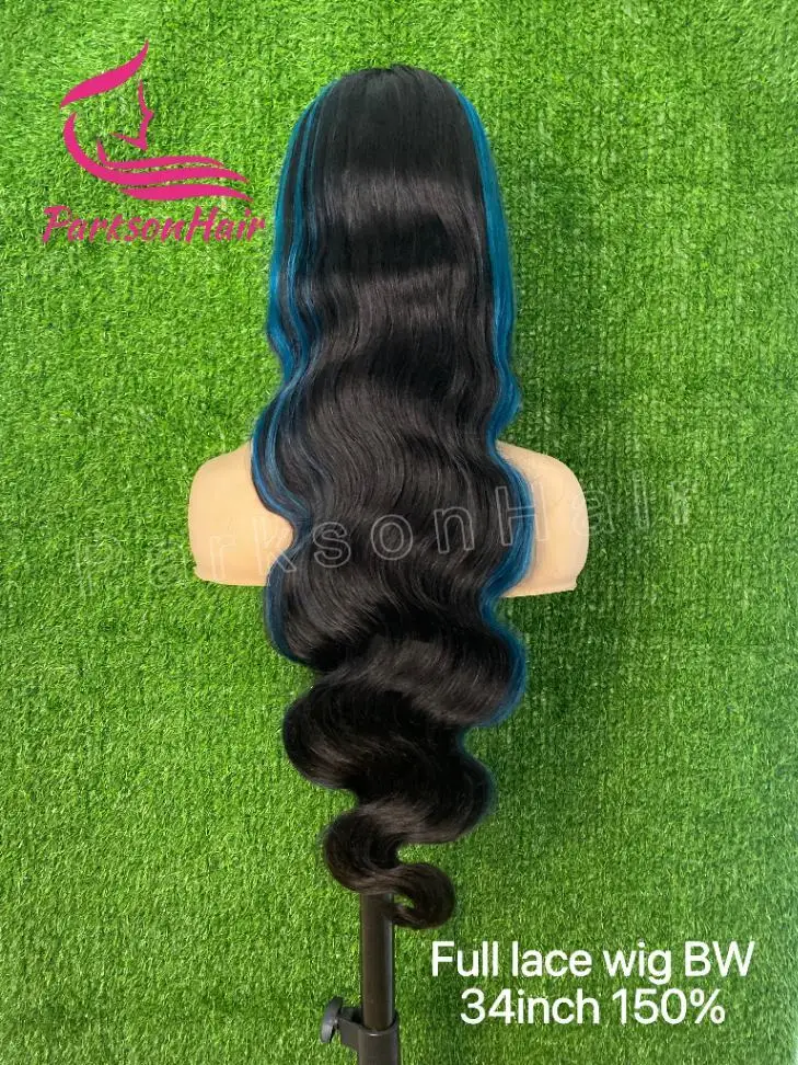 Highlight With Blue Full Lace Wig Human HairBody Wave HD Lace Frontal Wig  Body Wave Lace Front 100% Human Hair Wigs for Women