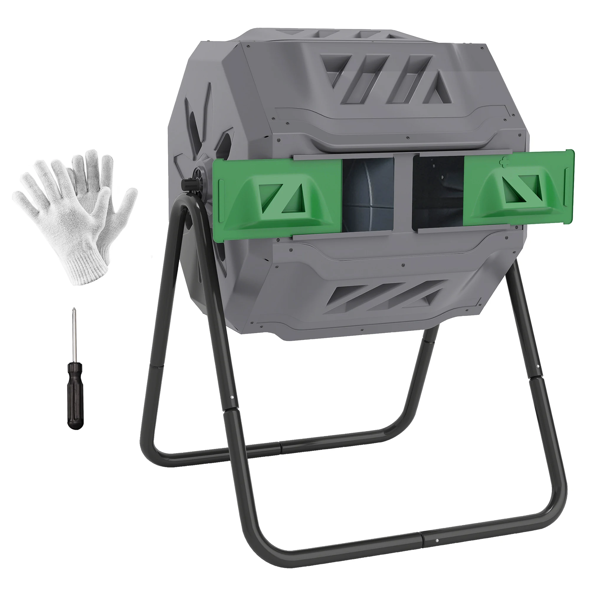 Garden Compost Bin Dual Tumbler Rotating Outdoor Composter with Sliding Doors