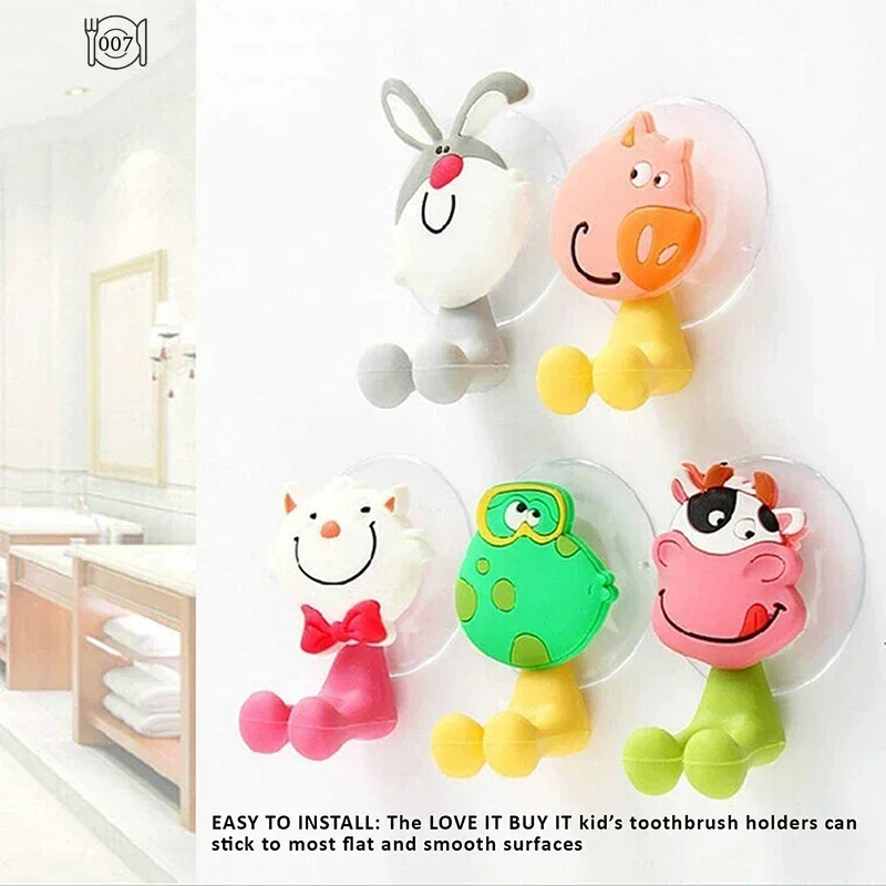 Cartoon Animal Toothbrush Holder Wall Mounted Antibacterial Tooth brush Storage Rack With Suction Cup Bathroom Organizer