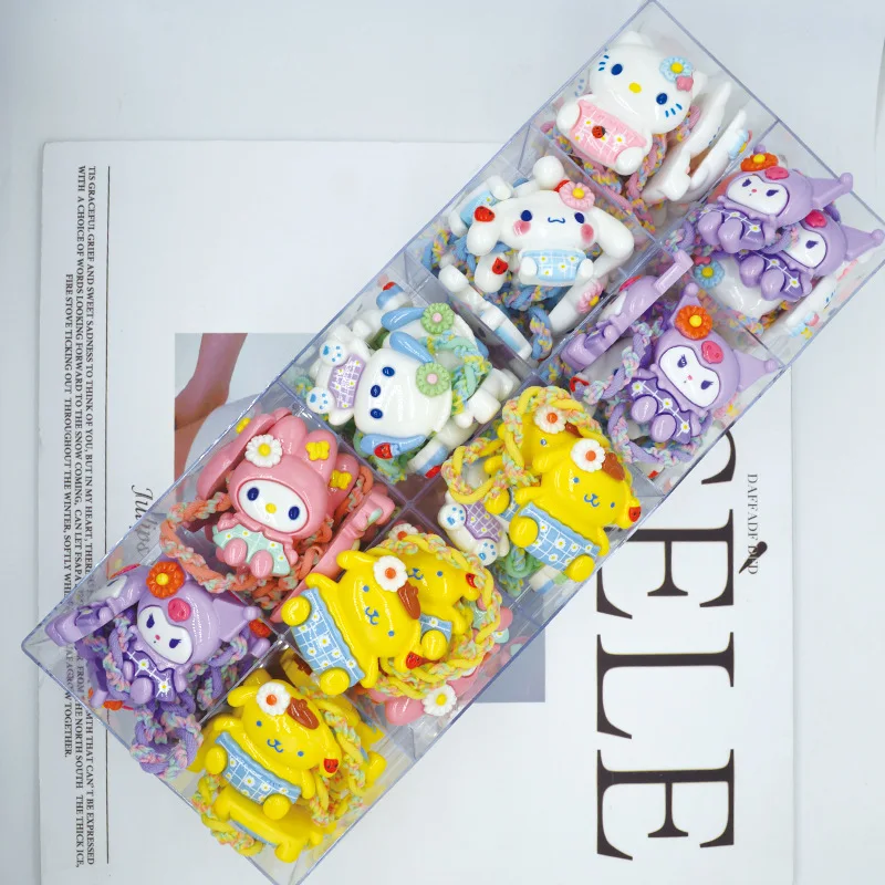 50pcs Sanrio Hair Accessories Headband Anime Hello Kitty Kuromi Cinnamoroll Kids Girl Sweet Hair Ring Rubber Band Wholesale