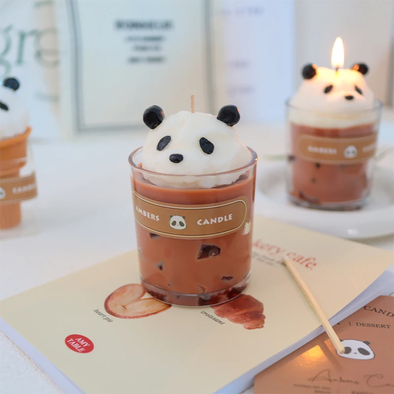 Creative Panda Scented Candle Panda Coffee Cute Ice Cream Aromatherapy Ornament Set with Box Birthday Gift Home Decoration