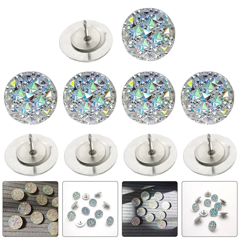 

10Pcs Water Drill Thumbtacks Multi-Function Delicate Push Pins Cork Board Accessories Glass Rhinestone Small Thumb Tacks Daily