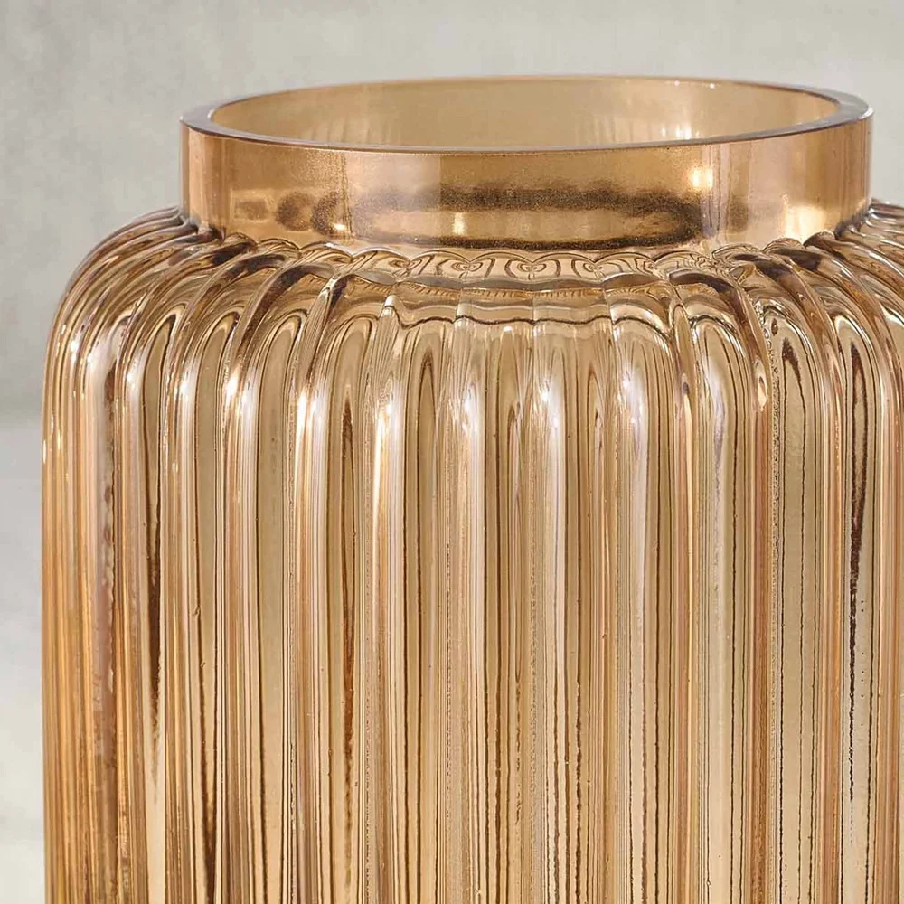 Ribbed Glass Cylinder Vase – 10" Decorative Floral Holder 3